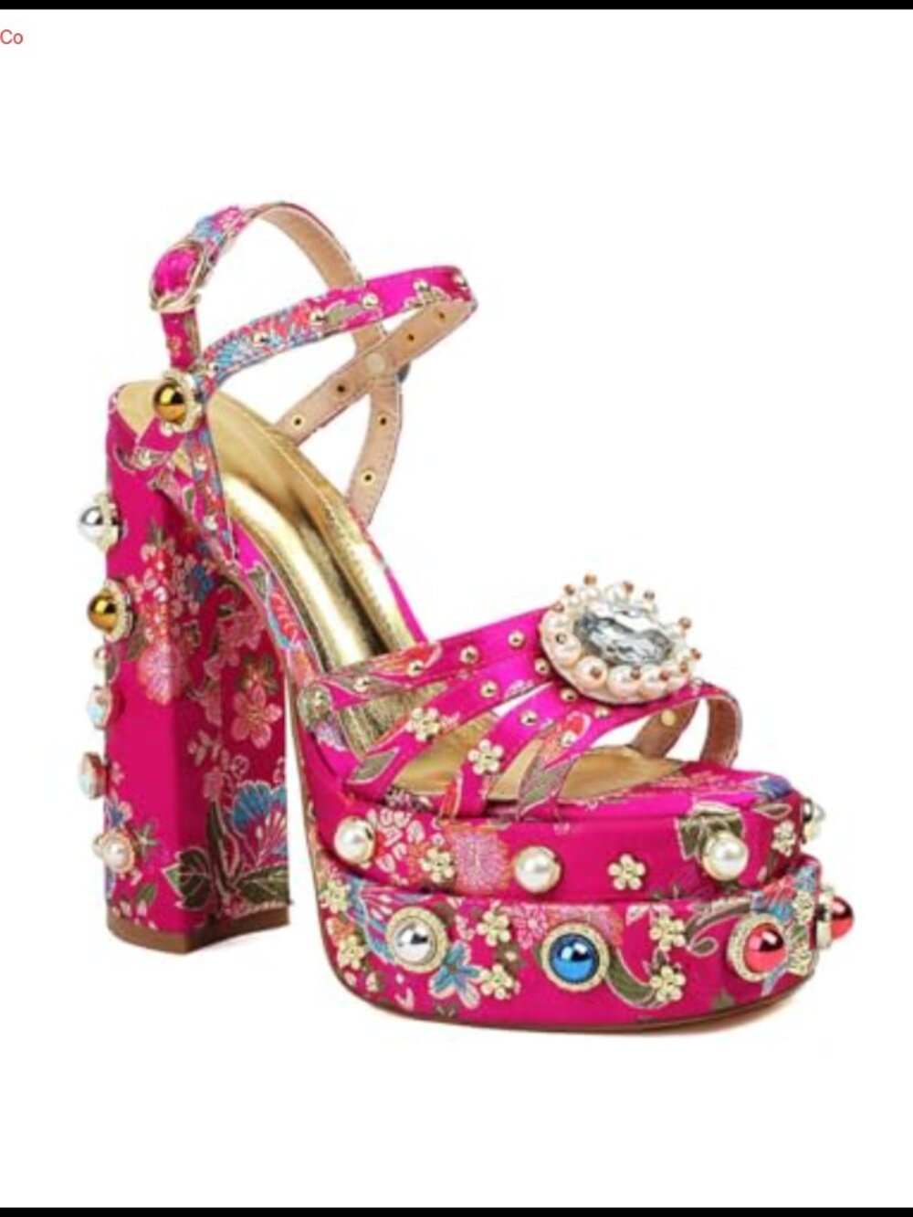Rhinestone Platform Chunky Heel Open Toe Ankle Strap Sandals